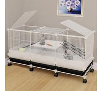DIY Encrypted Mesh Bunny Cage, Indoor/outdoor Rabbit Cage, with Anti-pee Baffle, Double Layer Design, with Wheels