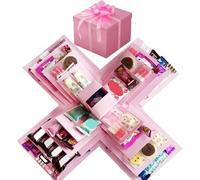 DIY Explosion Gift Box,5 Layer Snack Exploding Gift Box with Tape and Ribbon,Surprise Gift Boxs Explosion Scrapbooking Gift Boxes,Photo Album,Photo Gifts Anniversary Festival Record Memories (Pink)