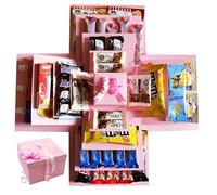 DIY Explosion Gift Box,5 Layer Snack Explosion Box, Creative Explosion Box with tape and ribbon, Handmade Surprise Boxes for Birthdays, Christmas, Valentine's Day, Anniversaries (Pink)