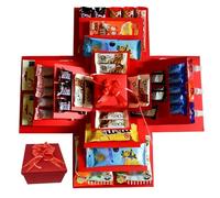 DIY Explosion Gift Box,5 Layer Snack Explosion Box, Creative Explosion Box with tape and ribbon, Handmade Surprise Boxes for Birthdays, Christmas, Valentine's Day, Anniversaries (Red)