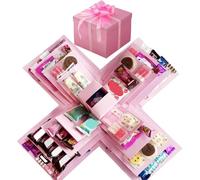 DIY Explosion Gift Box, 5 Layer Snack Explosion Box with Ribbon, Scrapbooking Boxes, Photo Album, Photo Gifts, Creative Surprise Pop Up Boxes for Birthday, Christmas, Wedding, Anniversary (Pink)