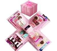 DIY Explosion Gift Box, 5 Layer Snack Explosion Box with Tape and Ribbon, Scrapbooking Boxes, Photo Album, Photo Gifts, Creative Explosion Boxes for Anniversary,Birthday,Valentine's Day(Pink)