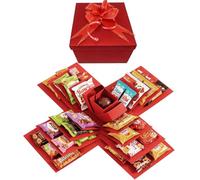 DIY Explosion Gift Box, 5 Layer Snack Surprise Box with Tape and Ribbon, Photo Gifts, Creative Explosion Boxes for Anniversary, Birthday, Wedding, Valentine's Day (Red)