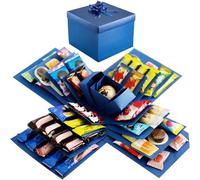 DIY Explosion Gift Box, 5 Layer Snack Surprise Gift Box Explosion with Tape and Ribbon, Scrapbooking Gift Boxes, Photo Album, Photo Gifts, for Anniversary Festival Record Memories (Blue)