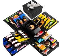 DIY Explosion Gift Box, 5 Layer Snack Surprise Gift Box Explosion with Tape and Ribbon, Scrapbooking Gift Boxes, Photo Album, Photo Gifts, for Anniversary Festival Record Memories (Black)