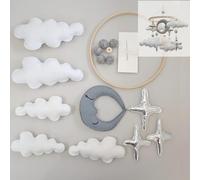 DIY Felt Baby Mobile Hand-Sewing Kit - Stars, Moon,Clouds - Unassembled Nursery Crib Hanging Decor, Safe Soft Craft Project for Beginners (Clouds Moon)