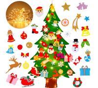 DIY Felt Christmas Tree for Kids with Lights, 4ft Velcro Christmas Tree for Kids with 25Pcs Detachable Ornaments, Felt Xmas Tree for Toddlers Presents Gift, Home Door Wall Hanging Xmas Decorations