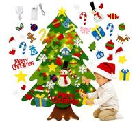 DIY Felt Christmas Tree Set, 3.2ft Wall Hanging Xmas Tree Kit with 32 Ornaments Interactive Christmas Decoration for Toddlers Hangings Ornaments Kids Gift, String Light Included