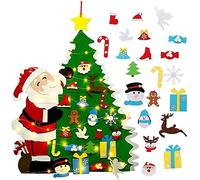 DIY Felt Christmas Tree Set - 32 PCS Ornaments 3.2 FT Tall Wall Hanging with 20 LED String Lights for Toddlers Kids Xmas Gifts Home Door Wall Decoration (Santa Claus)