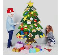 DIY Felt Christmas Tree Set - 32 PCS Ornaments 3.2 FT Tall Wall Hanging with 20 LED String Lights for Toddlers Kids Xmas Gifts Home Door Wall Decoration (Angel)