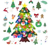 DIY Felt Christmas Tree Set - 32 PCS Ornaments 3.2 FT Tall Wall Hanging with 20 LED String Lights for Toddlers Kids Xmas Gifts Home Door Wall Decoration (Rainbow)