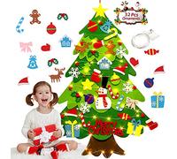 DIY Felt Christmas Tree Set - 32 PCS Ornaments 3.2 FT Tall Wall Hanging with 20 LED String Lights for Toddlers Kids Xmas Gifts Home Door Wall Decoration (Merry Christmas)