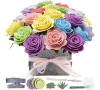 DIY Felt Flower Art Craft Kit, DIY Colorful Roses Pot Bonsai Kit,20 Roses,Beginner Craft Kit,Floral Gifts,Arrange Pre-Cut Felt Flowers and Foliage