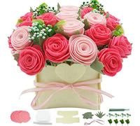 DIY Felt Flower Kit,DIY Pink Rose Bouquet Kit,Floral Gifts,Arrange Pre-Cut Felt Flowers and Foliage
