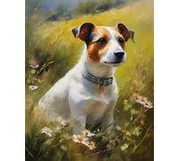 DIY Filling Oil Canvas Paint by Number Kit Jack Russell Terrier Dog on Flower Lawn with Brushes and Acrylic Pigment DIY Canvas Painting for Adults Beginner,40x50cm