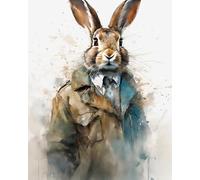 DIY Filling Oil Canvas Paint by Number Kit Rabbit Bunny Hare with Brushes and Acrylic Pigment DIY Canvas Painting for Adults Beginner,40x50cm,Without Frame