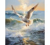 DIY Filling Oil Canvas Paint by Number Kit Seagulls Flying Over The Sea with Brushes and Acrylic Pigment DIY Canvas Painting for Adults Beginner,40x50cm