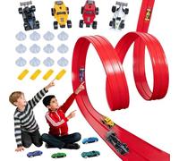 DIY Flexible Racing Track Toy, Bendable Racetrack Set with 13ft Flexible Track & 4 Race Cars, Creative Build-and-Play Track Kit for Kids, Endless DIY Racing Fun (Red)
