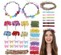 DIY Flower Crowns Making Kit, 145 Pcs Butterfly Rose Floral Headband Craft Kit, Handmade Creativity Fairy Flower Hair Accessories Set for Women Girls Birthday Party Make Your Own Arts Creative Gifts
