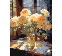 DIY Flowers on Windowsill Paint by Numbers Kits Drawing Paintwork on Canvas 30x40cm with Frame Canvas Oil Painting Number Painting for Adults Wall Home Decor