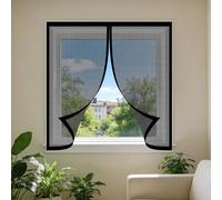DIY Fly Screen Windows 110 x 85 cm with Selfadhesive Window Nets Insects Fine Mesh Design Prevents Tiny Insects from Entering for Living Room Bedroom Offfice, Black