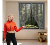 DIY Fly Screen Windows 80 x 110 cm with Selfadhesive Insect Mesh Mosquito Net Window Easy Install for Windows Doors and Patio Screens, Grey