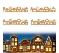 DIY Foldable Christmas Gingerbread House Cardboard Kit, Gingerbread Village Magic, Christmas Gingerbreads House Decoration with LED Lights, Xmas Holiday Home Indoor Decoration (4pcs)