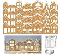 DIY Foldable Christmas Gingerbread House Cardboard Kit with LED Lights, Make a Xmas Gingerbread House Craft Decor Kit, Village Home Decorations Gift for Home Cabinets Festival Holiday Party (4set)