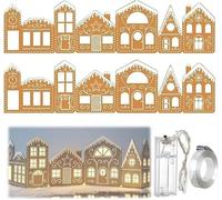 DIY Foldable Christmas Gingerbread House Cardboard Kit with LED Lights, Make a Xmas Gingerbread House Craft Decor Kit, Village Home Decorations Gift for Home Cabinets Festival Holiday Party (2set)