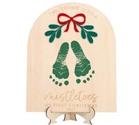 DIY Footprint Art, Baby's First Christmas, Mistletoes Sign, Wooden Kids Craft, Custom Children's Keepsake, Personalized Baby Christmas Decor (Black Mistletoe Footprint)