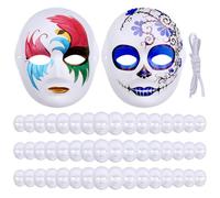 DIY Full Face Covers, 50 Pcs White Craft Face Covers for Men, Paper Mache Face Covers with Elastic Bands, Paintable Blank Covers for Masquerade, Art Party, Costume Party