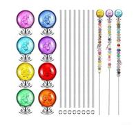 DIY Garden Beaded Stakes Kit, 8 Pcs Stainless Steel Threaded Rods with Colorful Diamond Tops for Custom Outdoor Yard Decor, Easy Assembly Wands SETs