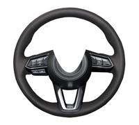 DIY Genuine Black Leather Steering Wheel Cover Custom Fit for 2017 2018 3 6 / for 2017 2018 CX-5 / for 2016 2017 2018 CX-9 15inches Stitch Interior Accessories (Black Thread)
