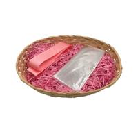 DIY Gift Hamper Kit, Large Wicker Basket with Ribbon, Paper, Cellophane, 38 x 28 x 8cm, Pick Your Colour Shredded Tissue and Bow, Yellow, Blue, Pink, Purple (Pink)