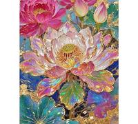 DIY Gilded Lotus Paint by Numbers Kits Drawing Paintwork on Canvas 40x50cm Without Frame Canvas Oil Painting Number Painting for Beginners Adults Gift Home Wall Decor