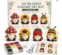 DIY Gnome Beading Kit, Cute 3D Gnome Beaded Embroidery Set with Instruction Guide, DIY Handmade Animal Craft Kit, Gift for Beadwork Craft Lovers Starter Embroidery Adults-Mushroom Bee Sunflower
