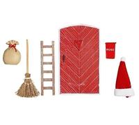 DIY Gnome Door Set with Accessories - Scandinavian Design by Nissedør - Starter Set with Ladder, Broom, Gift Bag, Santa Hat & Postbox - Polyresin Christmas Decoration - 17 x 8.5 cm