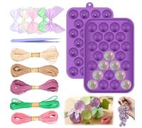 DIY Grape Soap Making Kit,Silicone Grape Soaps Molds with 5 Colorful Twine Ropes, 5 Colorful Bows, and Tweezers,Beginners Handmade Soap Making Set(Without Soaps)(Purple)