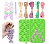 DIY Grape Soap Making Kit,Silicone Grape Soaps Molds with 5 Colorful Twine Ropes, 5 Colorful Bows, and Tweezers,Beginners Handmade Soap Making Set(Without Soaps)(Green)