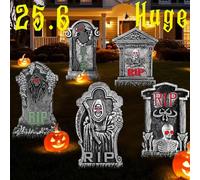 DIY Halloween Tombstone Set, 25.6inch Halloween Yard Sign 5 Pack Large Tombstones for Graves Halloween Gravestone With metal Stakes Halloween Outdoor Decor Waterproof