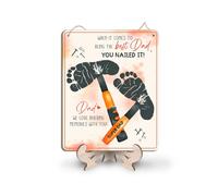 DIY Hammers Craft Plaque Baby Footprint Gift for Construction Dad, Mechanic Hammer Dad Gifts with Kids Footprint for Fathers Day, First Fathers Day Wood Sign for Dad We Love Building Memories With You