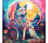 DIY Hand Oil Painting,Paint by Numbers Kits for Adults Beginner,for Home Living Room Bedroom Decor,16X16Inch，Colorful Moon Wolf,with Frame