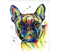 DIY Hand Oil Painting,Paint by Numbers Kits for Adults Beginner,for Home Living Room Bedroom Decor,16x20inch，Colorful Watercolor Dog French Bulldog,Frameless