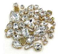 DIY Handmade Bulk 50Pcs/Bag Mix Shape Crystal Stones Setting Glass Rhinestone Sew On Bags/Shoes/Clothes(Clear)