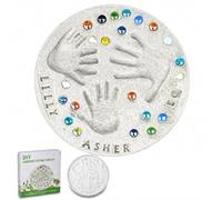 DIY Handprint Stepping Stone Kit, 14 in, Indoor Outdoor Family Keepsake Craft, Includes Mould, 26 Letter Stamps and Coloured Stones, Fits 3 Handprints