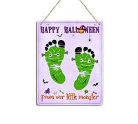 DIY Happy Halloween From Our Little Monster Baby Footprint Craft Decor Sign, Baby's First Halloween Footprint Keepsake Frankenstein Monster Theme Decoration, Our Little Franken Monsters Art Craft Sign