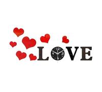 DIY Heart Wall Clock Sticker with Reflective Effect Suitable for Living Room And Kitchen Decor, Black and Red
