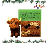 DIY Highland Cow Christmas Button Craft Kit, Handmade Animal Ornament Making Set, Fun Holiday Button Art Project for Kids & Adults, Unique Farmhouse Rustic Xmas Tree Decorations Gift