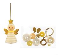 DIY Holiday Christmas Button Ornament Kit with Snowman Tree Angel Santa Design Elements, Complete Set for Creative Seasonal Activities (The Angels)