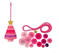 DIY Holiday Christmas Button Ornament Kit with Snowman Tree Angel Santa Design Elements, Complete Set for Creative Seasonal Activities (Pink Christmas Tree)